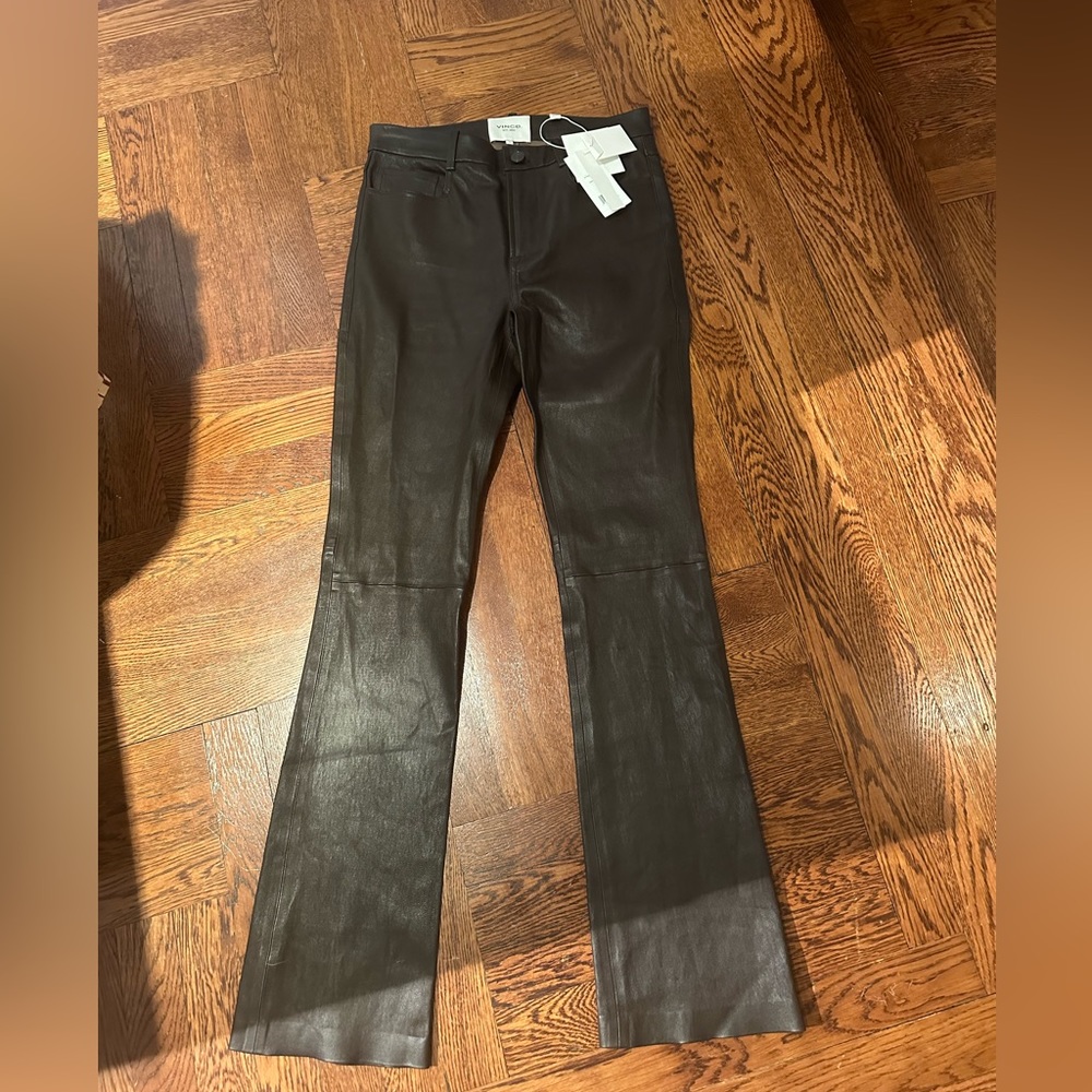 Vince Bootcut Leather Pants in Hickory